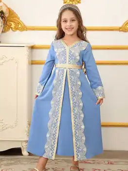 Girls Moroccan Lace Ramadan Dress 3 Middle East Morocco Ethnic Lace Robe Muslim Dubai Girls Dress Islamic Wedding Ramadan Festival Costume 3