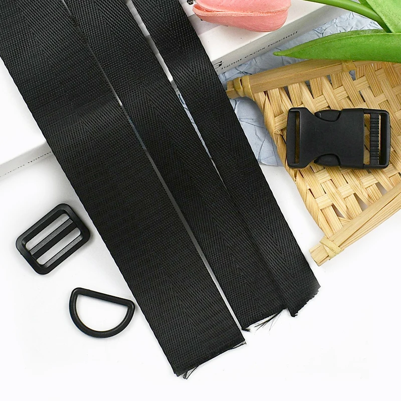 20-50mm 3/5Sets Nylon Webbing Band Plastic Backpack Buckle Release Closure Clasp Tri-Glide Slider Ring Hook DIY Dog Collar Craft