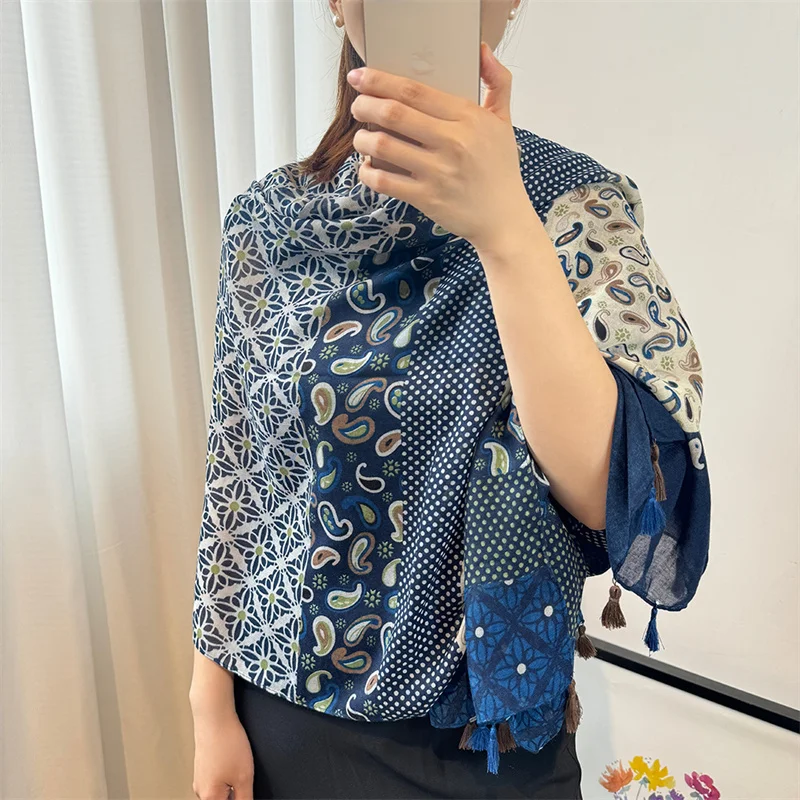 Winter Bohemina Ethnic Floral Viscose Shawl Wrap Lady Thin Scarves Fashion Tassel Pashmina High Quality Foulard Hijab Sjaal 2024