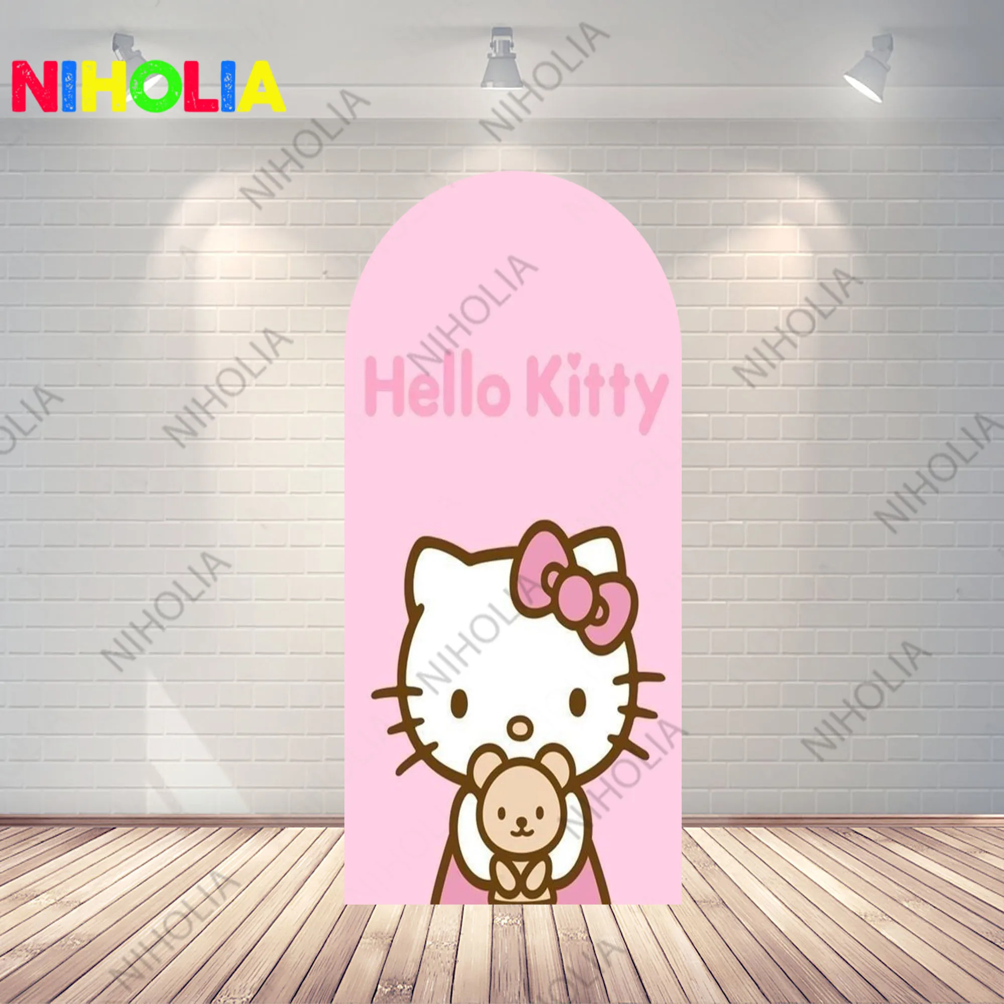 Pink Hello Kitty Photo Backdrop Arch Covers Girls Birthday Party Baby Shower Background Doubleside Photography Booth Props