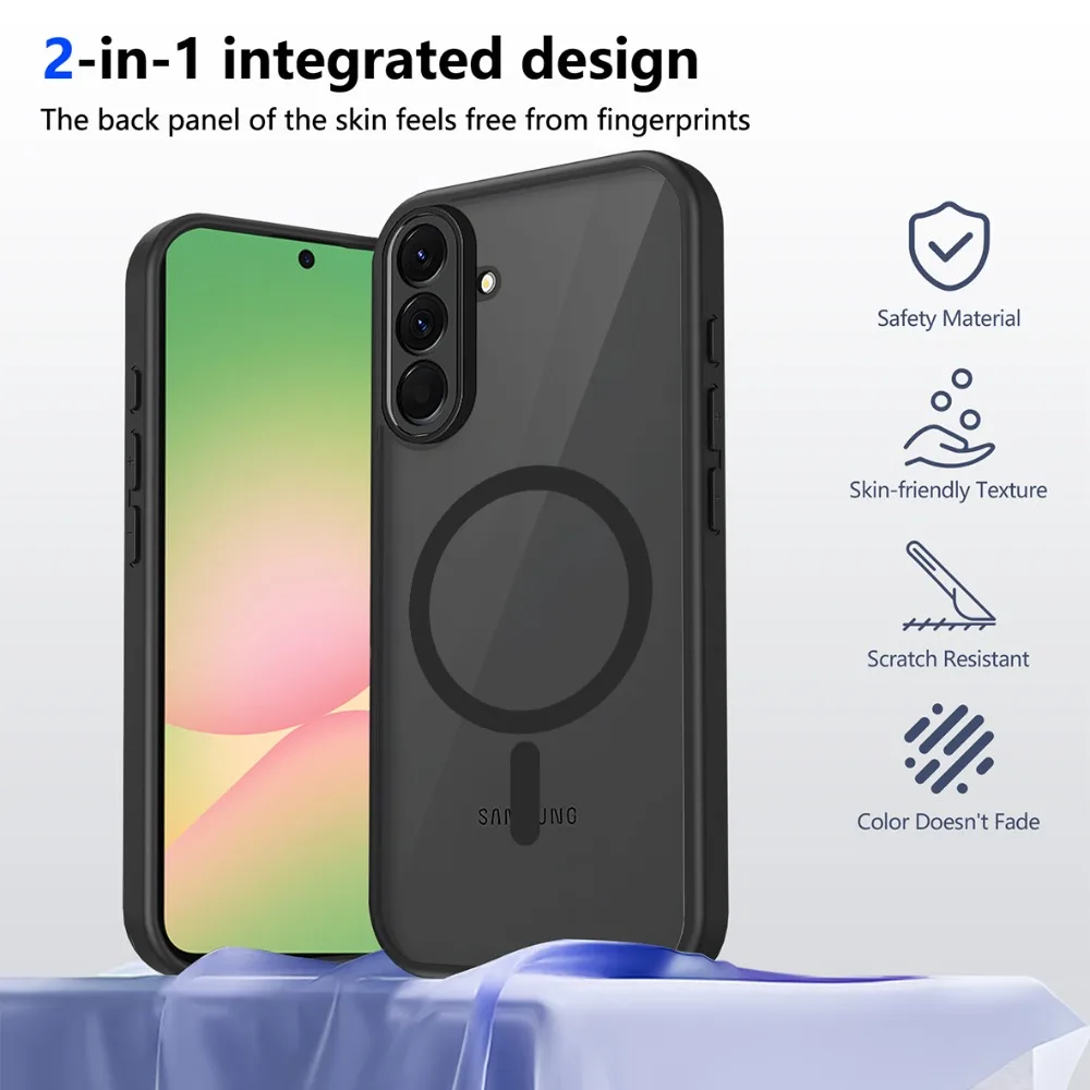 For Samsung Galaxy A56 A36 A26 A16 A06 5G/4G Magnetic Case Matte Black Shockproof Phone Cover Wireless Charging