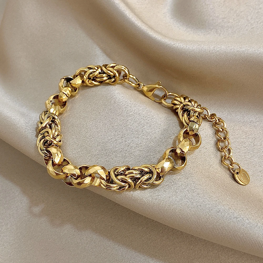 Flashbuy Chunky Gold Color Stainless Steel Bracelets Statement Fashion Design Twist Thick Chain Gold Plated Wristlet Jewelry
