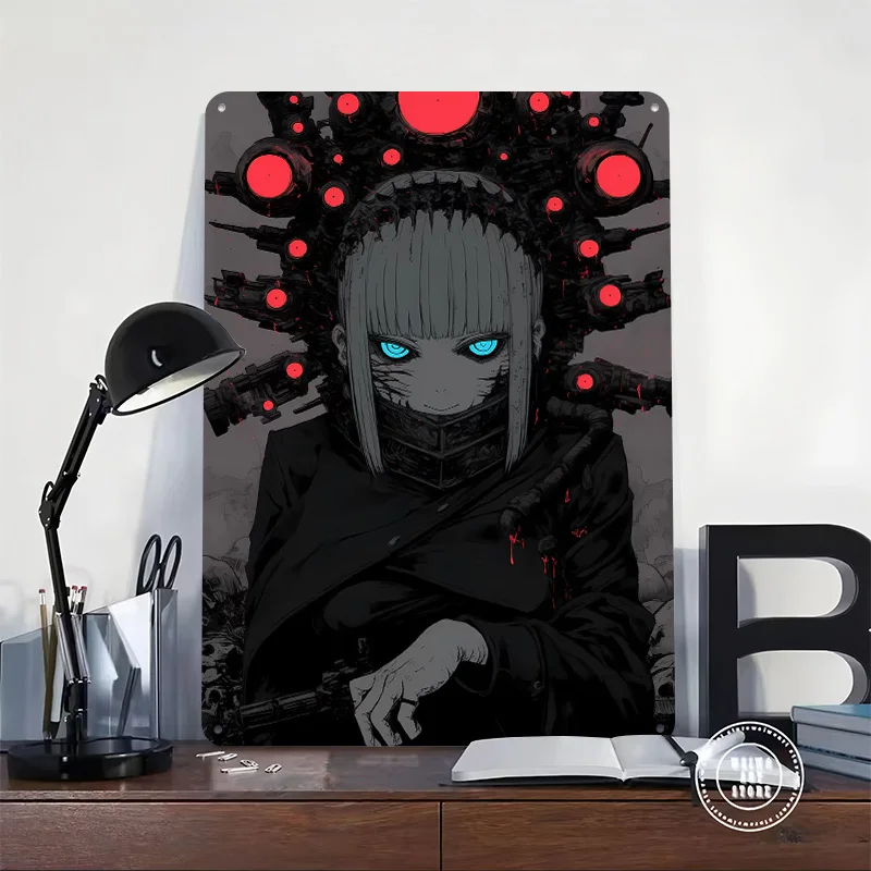 Cyberpunk Anime Girl Poster Retro 3D Printed Metal Signs Customized Wall Hanging Gift for Decor Living Room Interior Decoration