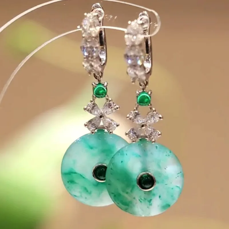 ZOCA Natural Green Jade 925 Sterling Silver Earrings for Women Classic Earrings Hook Jewelry Chinese Style Long Dangle Earrings