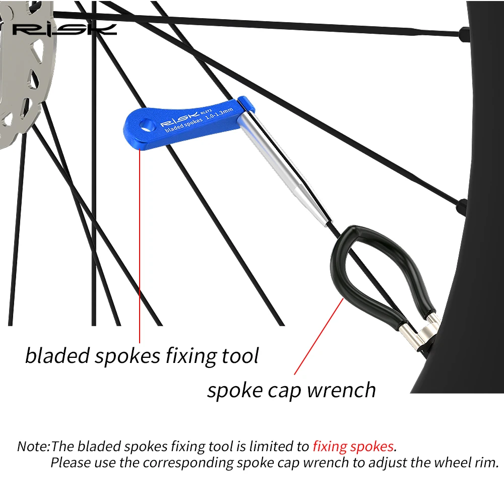 RISK Rennrad-Speichenschlüssel mit Klingen, Befestigungswerkzeughalter, Seers, Fahrrad-Flachspeichen, Felgen-Einstellwerkzeug für 0,8 mm bis 1,3 mm Speichen – Detail 3