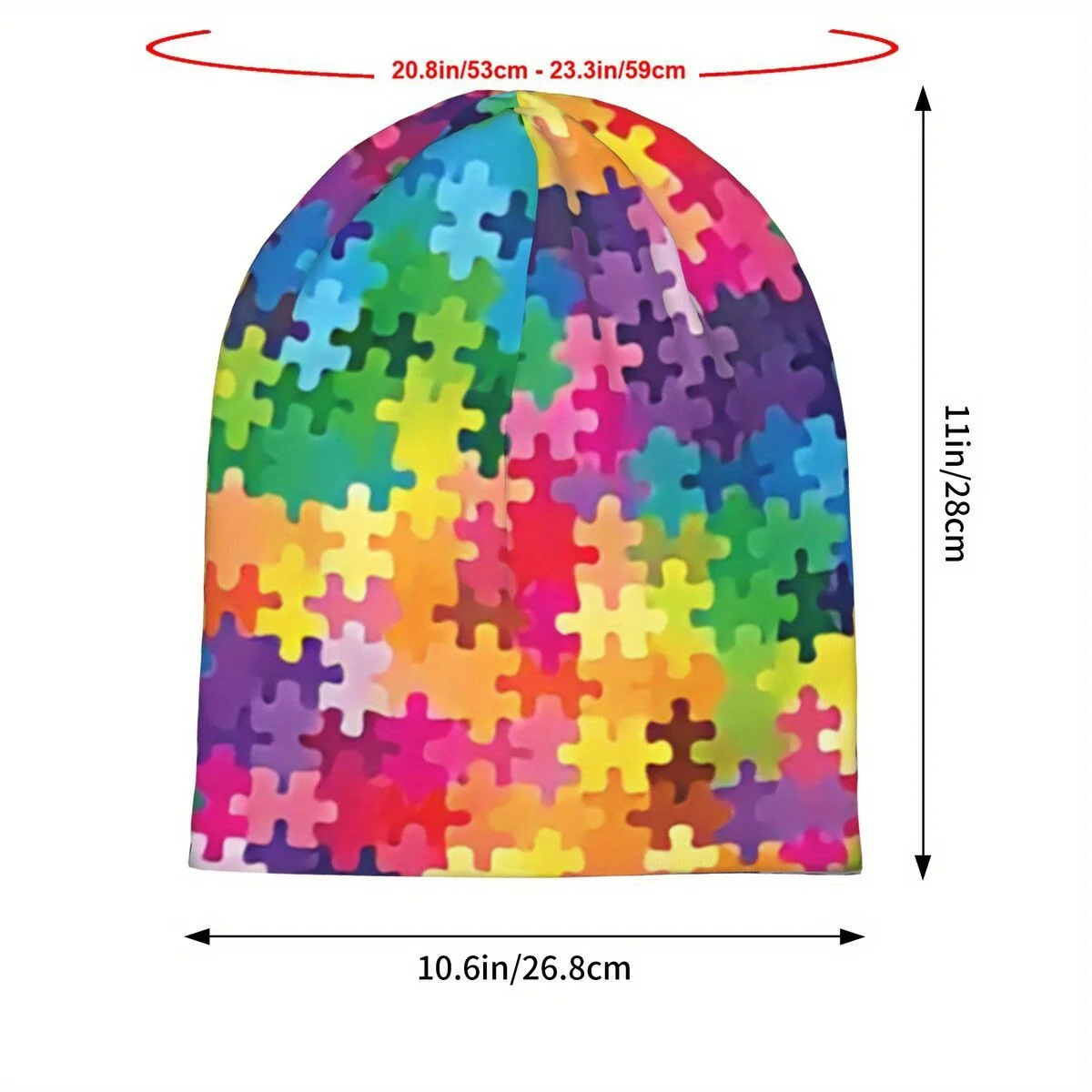 Biihudu Fashionable Jogger Hat with Puzzle Pattern, Polyester and Spandex Blend, Knitted, Unisex Street Style Headwear