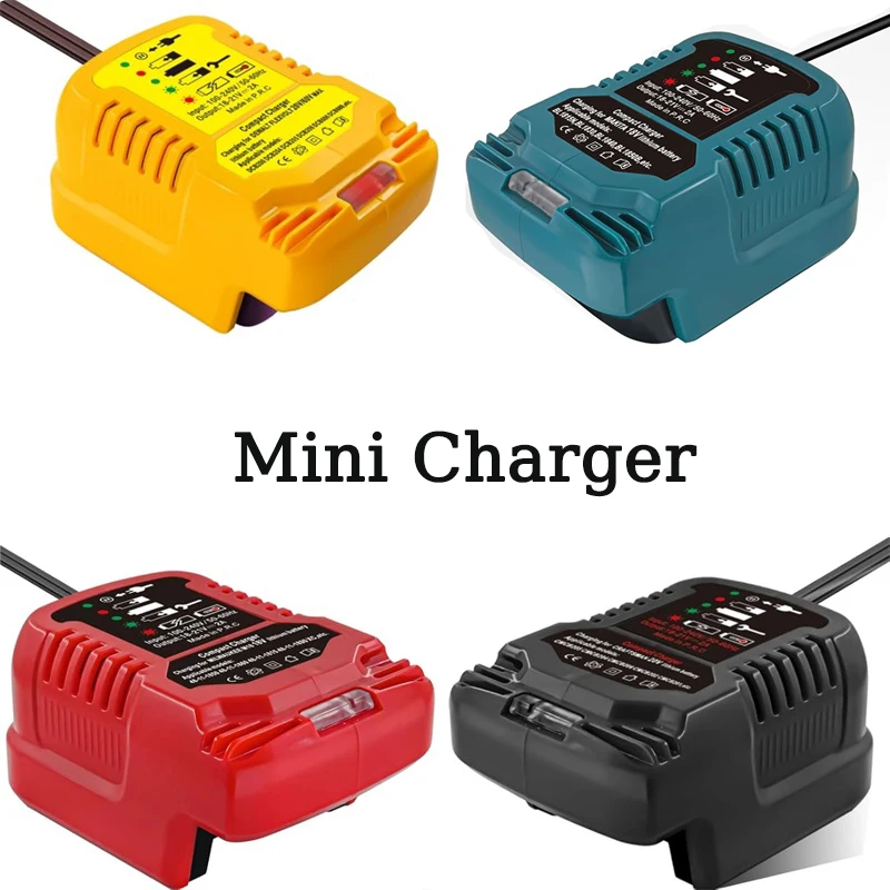 Mini Compact Battery Charger for Makita/Dewalt/Milwaukee/Bosch 18V Lithium Battery Portable Fast Charger with LED Light