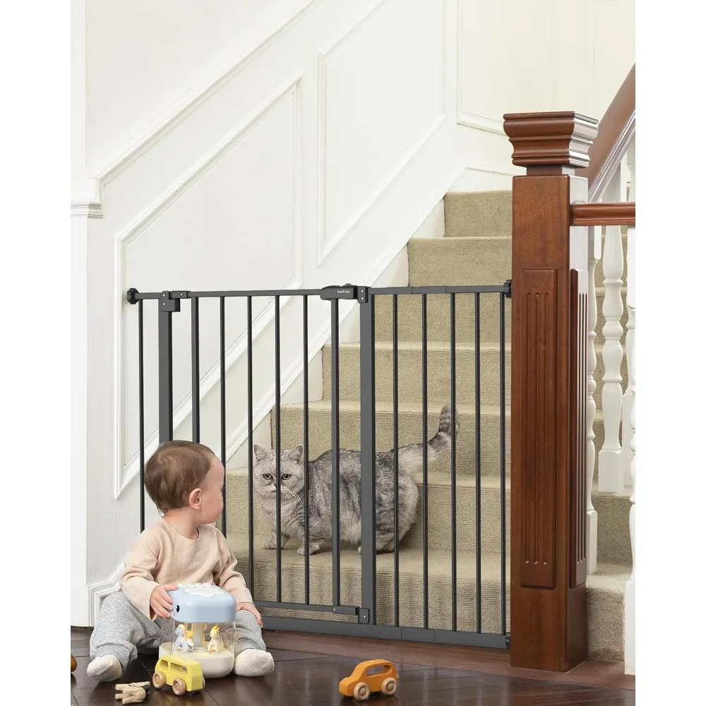 

Wide Baby Gate for Stairs,Dog Gates for Doorways Expandable One-Hand Open, Easy Walk Through Dual Lock Metal Pet Gates for Dogs