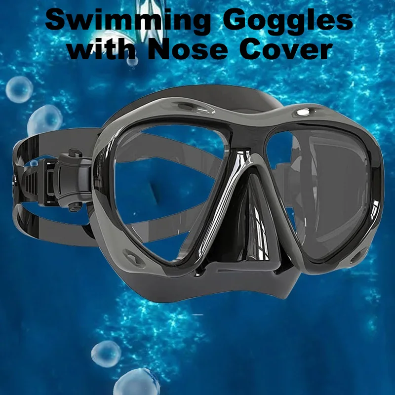 

Large Frame Swimming Goggles with Nose Cover for Adult Men Women No Leak Diving Mask Pool Goggles 180° Clear Wide View Ggles