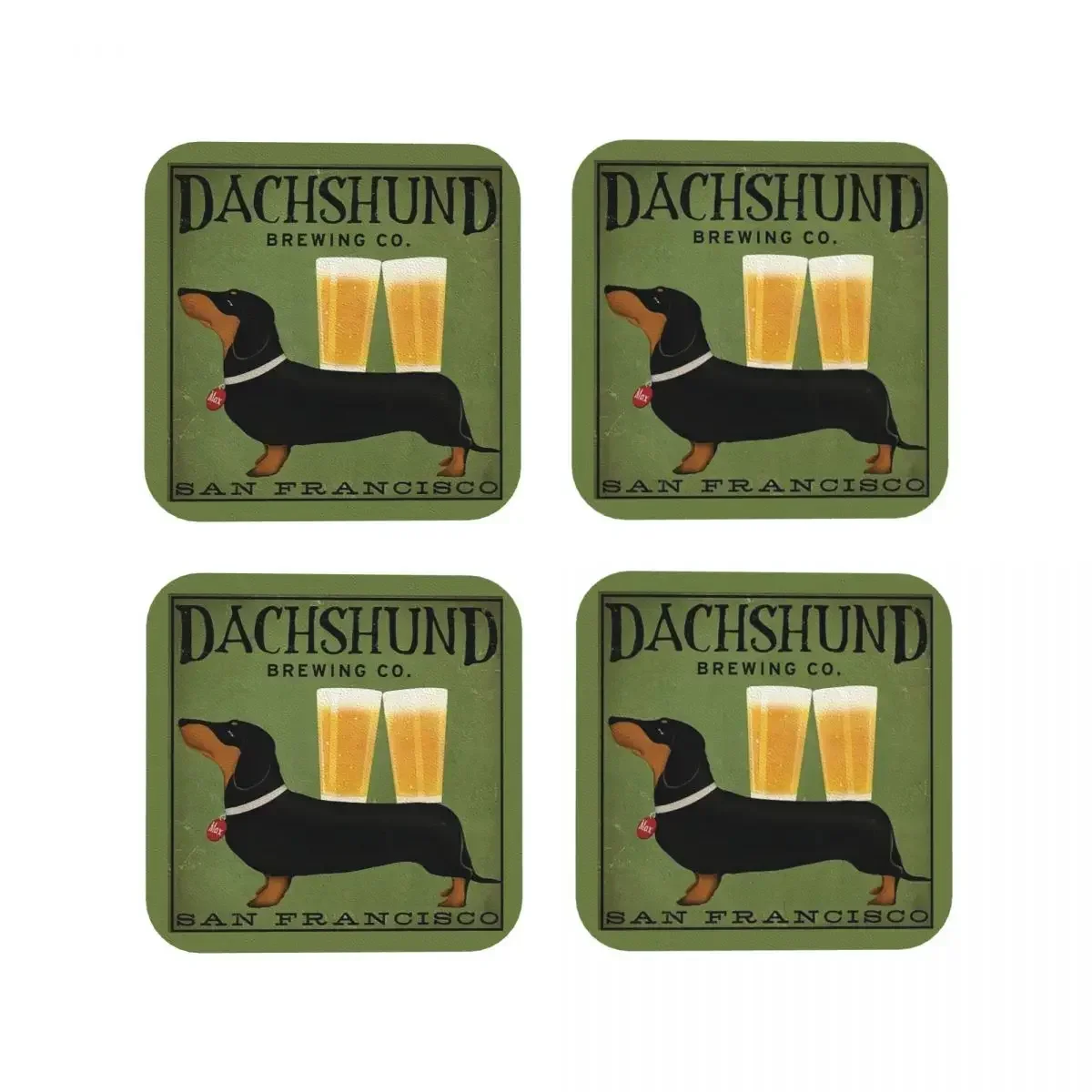 Dachshund Brewing Co Coasters Coffee Mats Set of 4 Placemats Mug Tableware Decoration & Accessories Pads for Kitchen Dining Bar