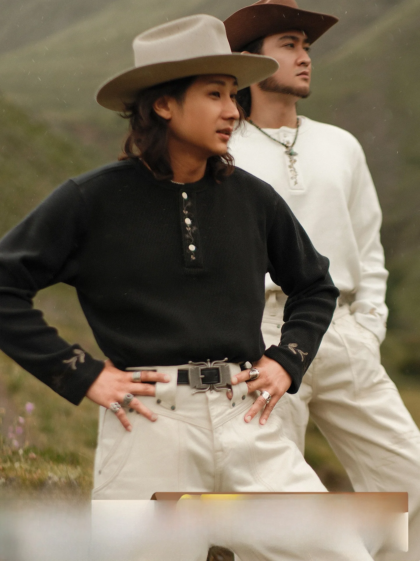 

Waed Cotton Long Sve T-irt Western Series Embroidered Floral Henry Collar Narrow Width Youth Faion Autumn Wear