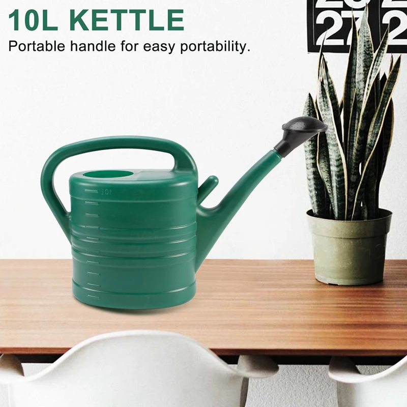 Watering Can With Green 10 Litre 2 Gallons Garden Flower Water Bottle Watering Kettle With Handle Long Mouth