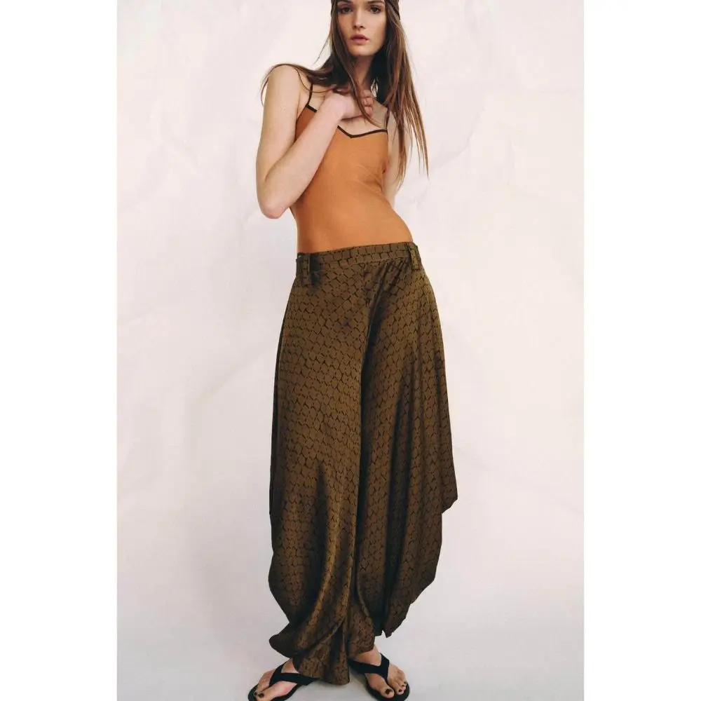 Trendy Spring and Summer Pants for Women Vintage Printed Loose Trousers Casual Lazy style Pleated Wide Leg Pants Going Out
