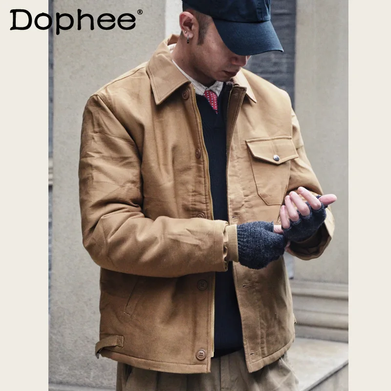 

Мужские зимние парки 2025 года: Новые модные куртки с отложным воротником, объемными карманами, однотонные, с длинным рукавом, стильные и простые пальто