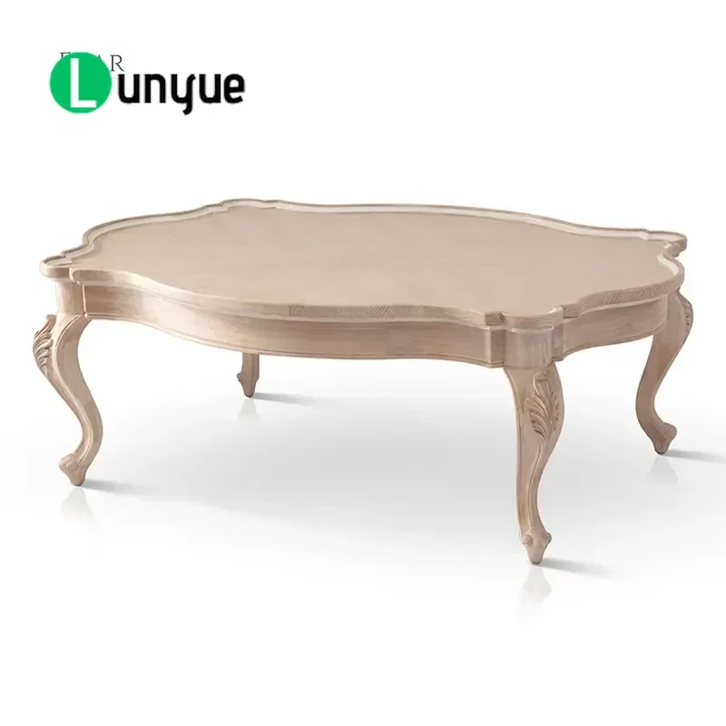 Luxury European Classic Elegant Wood Coffee Table Antique Carving Retro Central Table for Living Room Furniture Home Decor