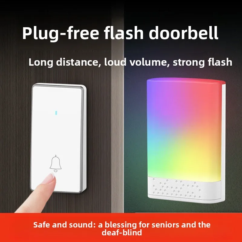 Deaf-mute elderly flashing doorbell, home wireless plug-in-free long-distance entry door, remote control beeper vibration
