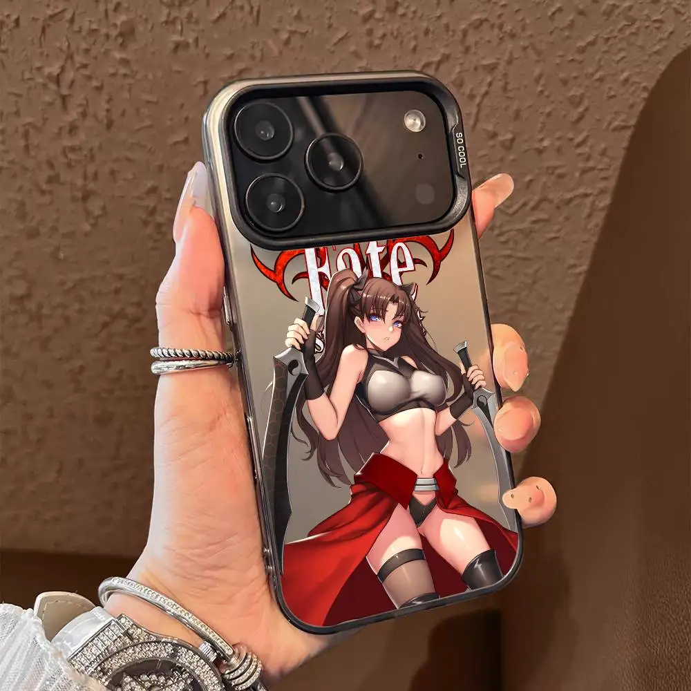 Rin Tohsaka f-fate Funda de teléfono de Anime para iPhone 17 16 15 14 13 12 11 Pro Max Air multicolor mate láser metálico Aurora Funda