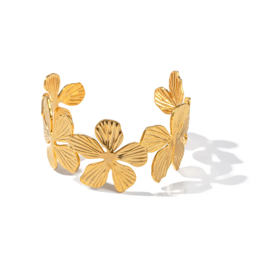 

Minar High Quality Metallic Multi Flower Cuff Bracelet for Women 18K Gold PVD Plated Stainless Steel Waterproof Chunky Bangles
