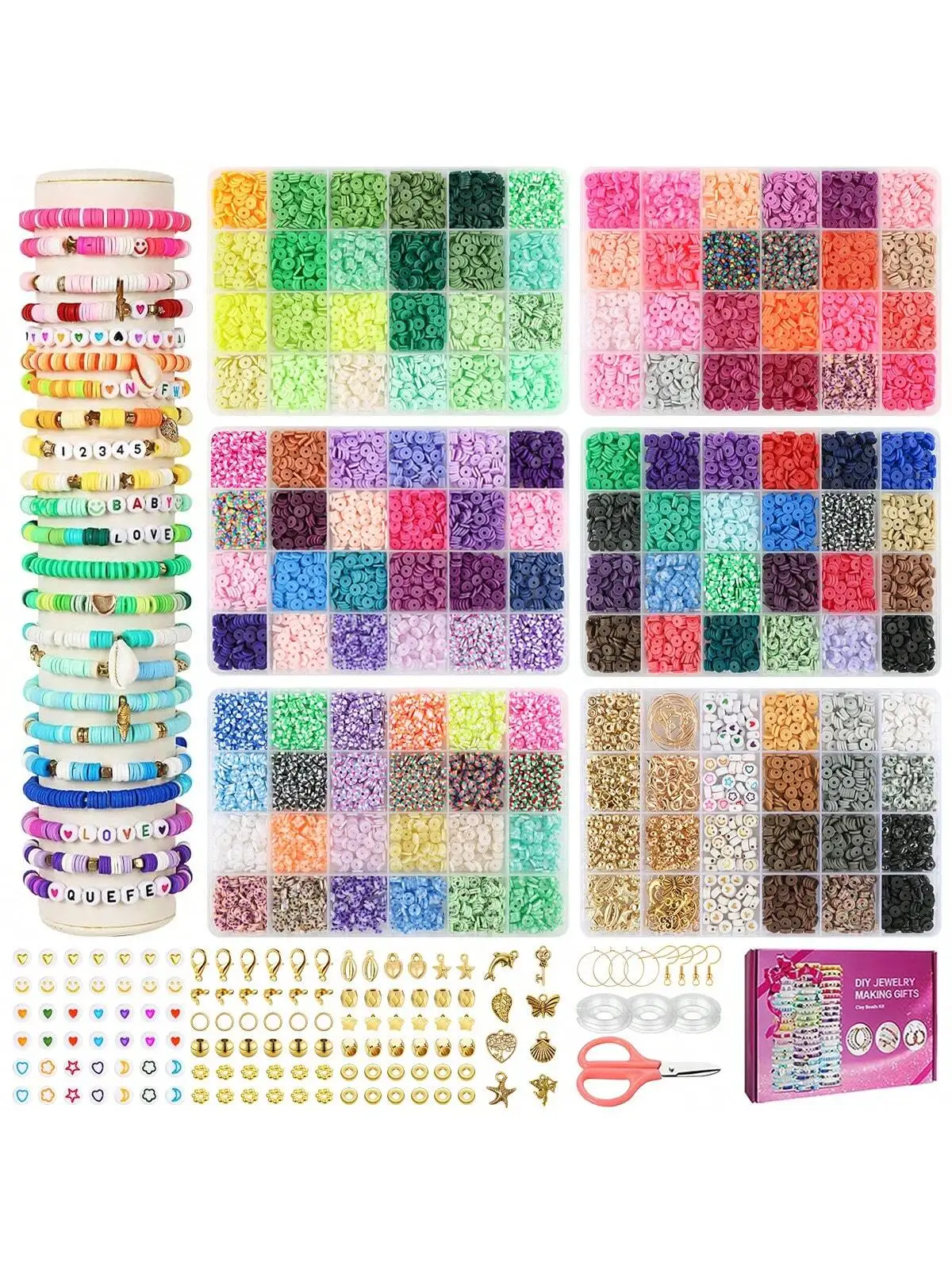 

1000pcs/12000pcs Colorful Polymer Clay Beads, Suitable for DIY Jewelry Making, Accessories, Handmade Bracelets, and Beading