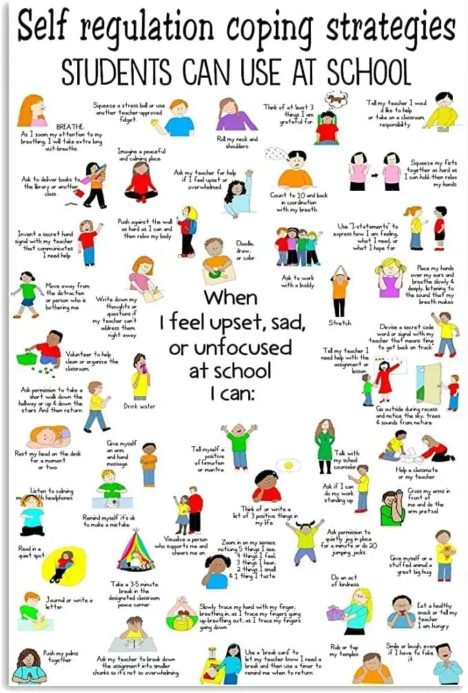 Self Regulation Coping Strategies Metal Tin Signs Children Learning Knowledge Education Poster Students Can Use At