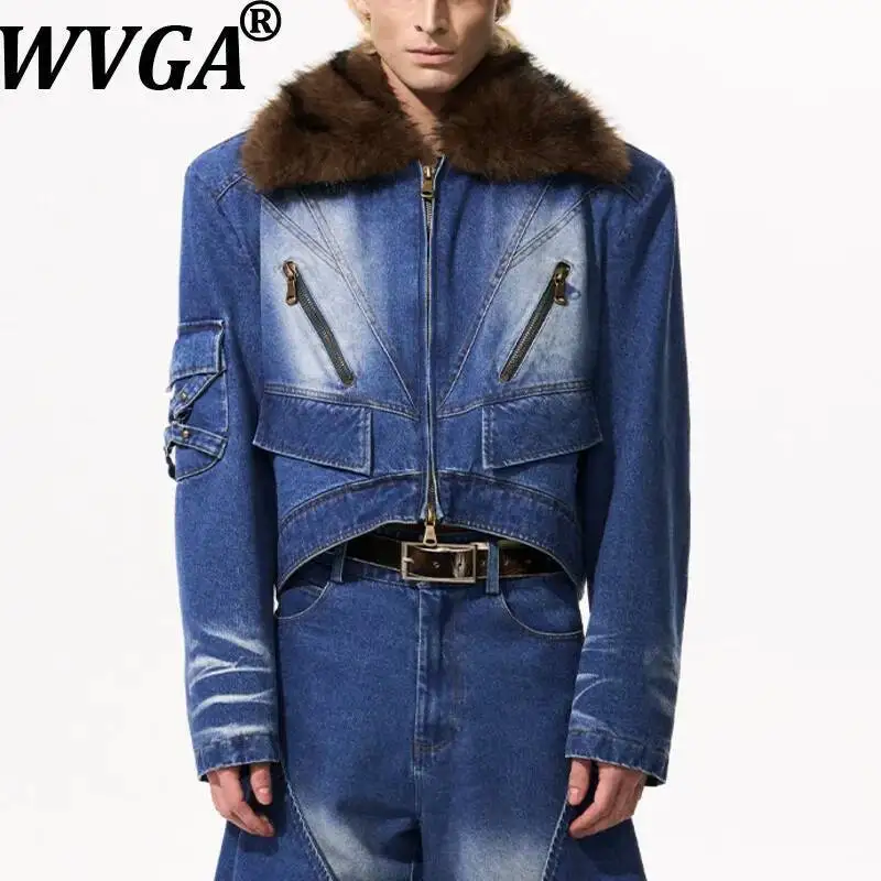 

WVGA осень-зима новая мужская лоскутная куртка с отложным воротником модная джинсовая короткая куртка нишевые шикарные повседневные прямые джинсы Ins W13098