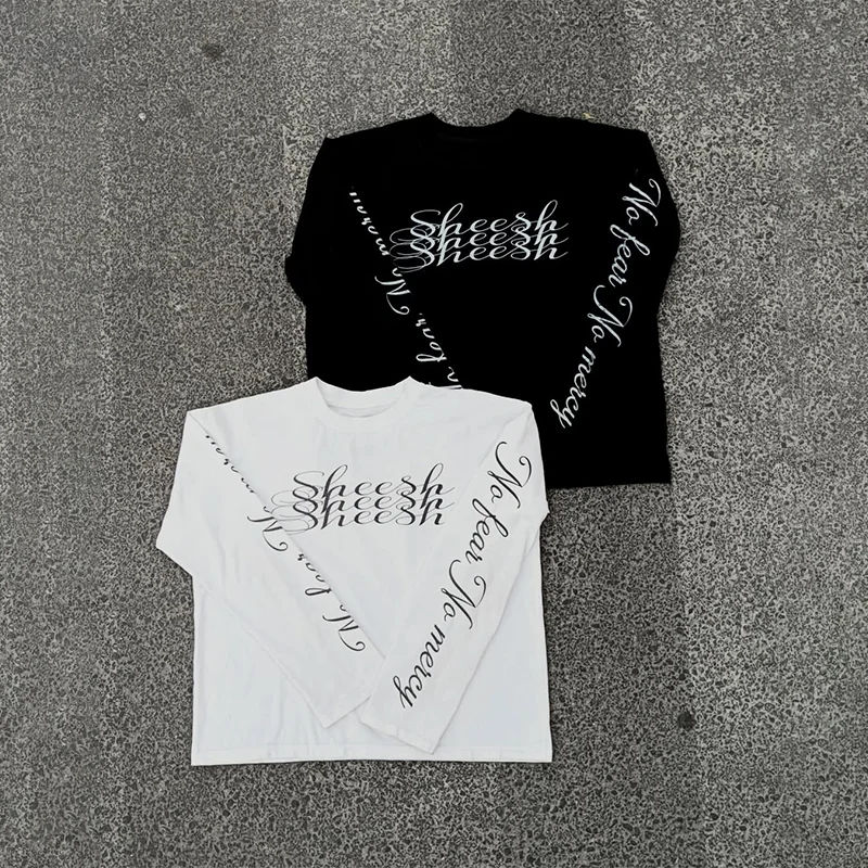 

Ретро хип-хоп стиль с буквенным принтом Повседневная свободная хлопковая футболка с длинным рукавом Y2K Мужчины Женщины Модные трендовые уличные топы