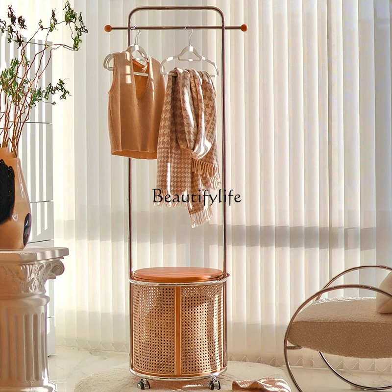 

Mobile Rattan Dirty Clothes Basket Coat Rack Bedroom Bedside Floor Storage Storage Basket