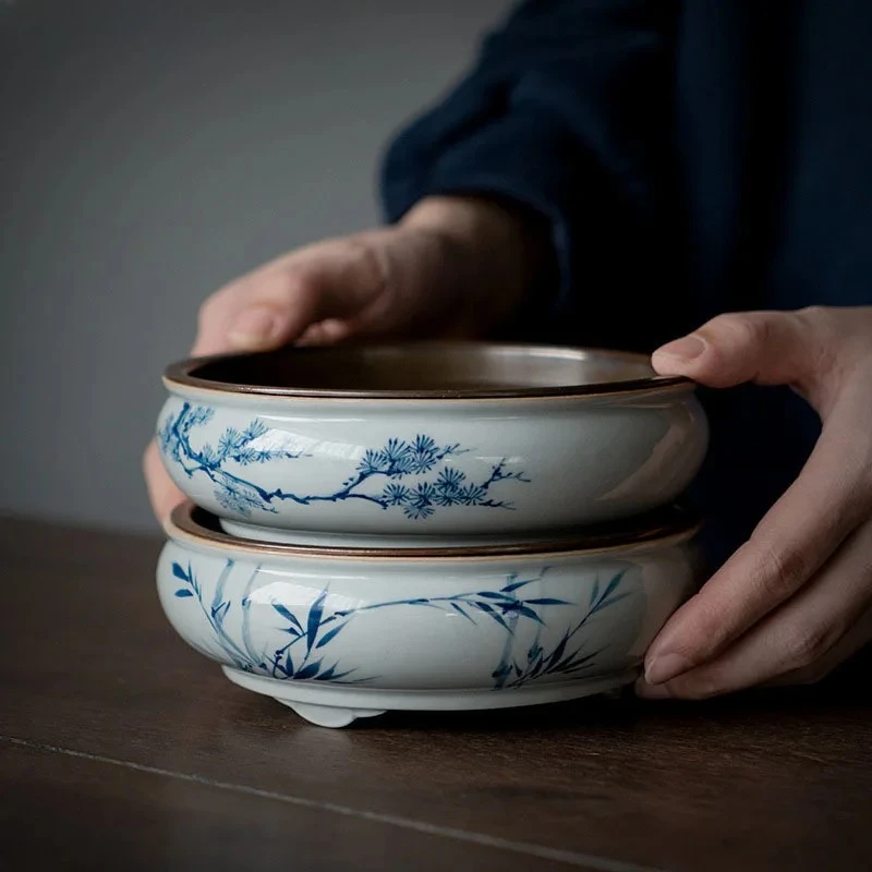

Retro Hand-painted Pine Wind Pot Bearing High Foot Dry Bubble Tray Household Ceramic Water Storage Teapot Suport Tea Ceremony