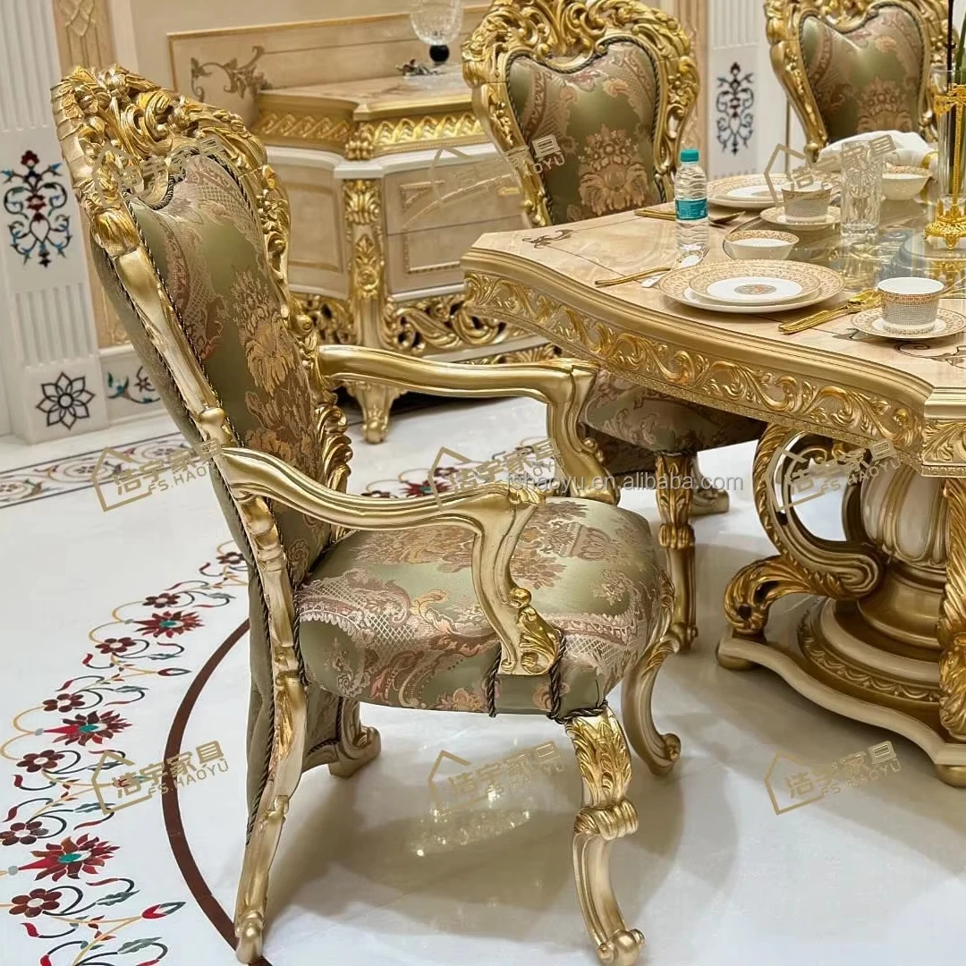 

High-end high-quality European solid wood royal dining room furniture French classic wooden luxury dining table