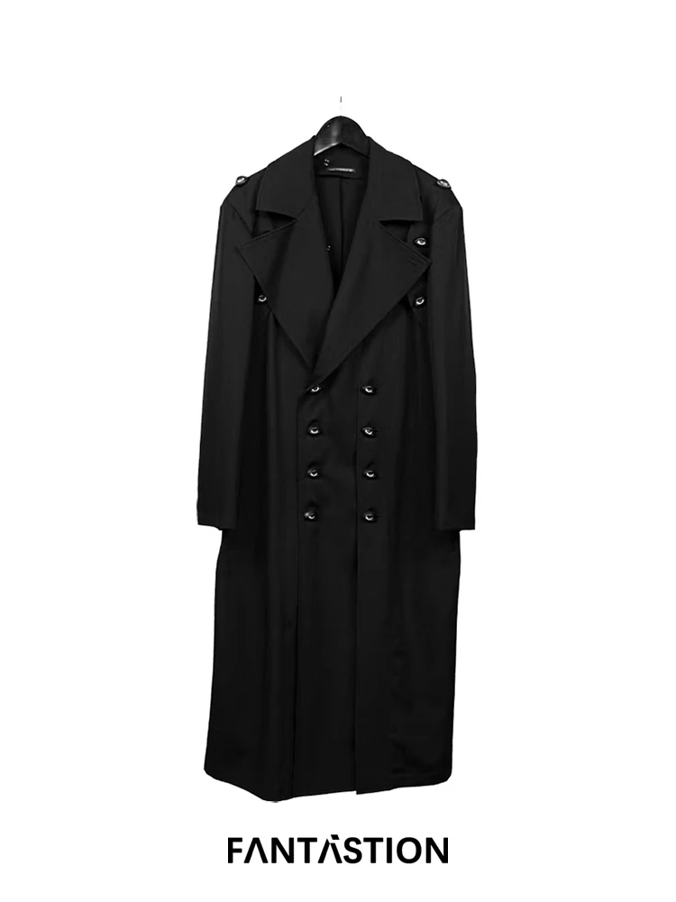 FANTASTION Original design Eye-buttons Double-breasted buttons Wool Long overcoat jacket unisex Casual loose trench coat jackets