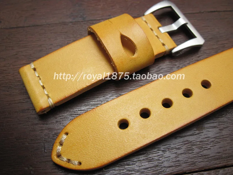 22mm 24mm 26mm Handmade Thick Retro Italian Cowhide Genuine Leather Watch Band Belt Bracelet Yellow Watchband Strap Accessories