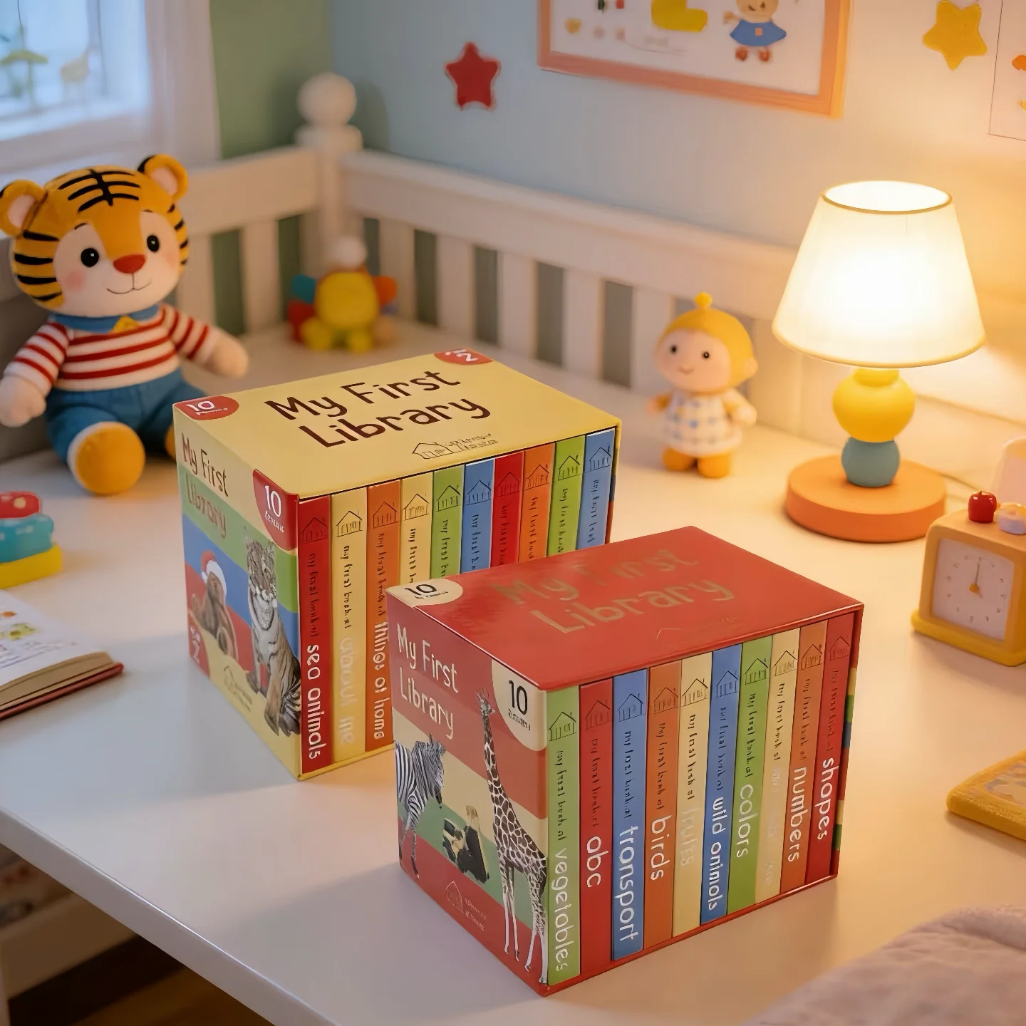 Mi Primera Biblioteca, Set de 20 Libros, Diccionario Ilustrado en Inglés para Niños Pequeños, Caja de Libros para Aprender Palabras Preescolares, Libros Cognitivos para Bebés