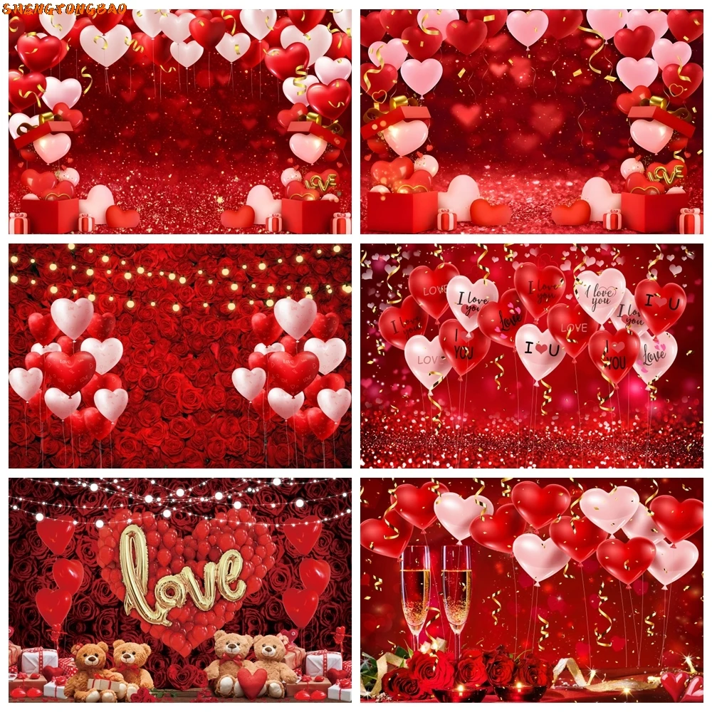 

Valentine's Day Backdrop Glitter Light Bokeh Red Love Heart February 14 Romantic Valentine Floral Wedding Photography Background