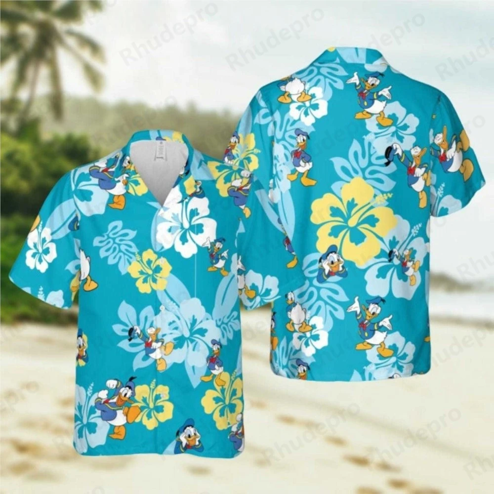 Disney 2025 Donald Duck Hawaiian Shirts Men Women Short Sleeve Shirts Duck Tales Summer Casual Vacation Buttons Beach Shirts