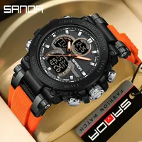 SANDA 6183 Luxury Military Watch for Men Digital Waterproof LED Dual Display Quartz Clock Sports Shockproof Wristwatches Mens(Fr