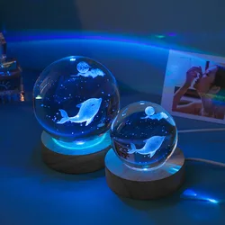 3D Interior Carved Crystal Ball with Seven Colored Luminous Base Glass Ball for Home Decoration Small Night Light Craft Gift