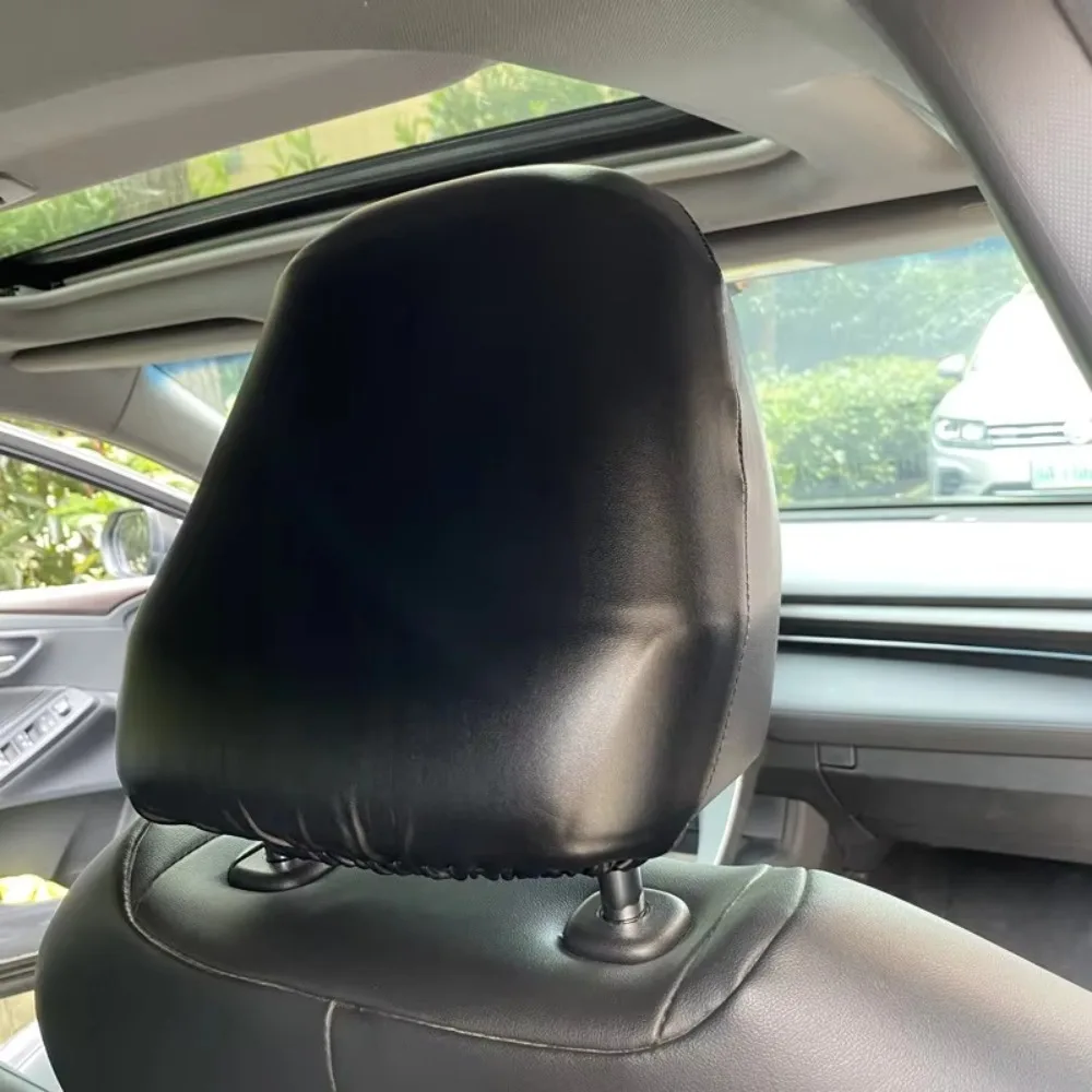 New Front Seat Car Headrest Cover PU Leather Universal Elastic Auto Pillowcase Waterproof Headrests Dust Cover Truck