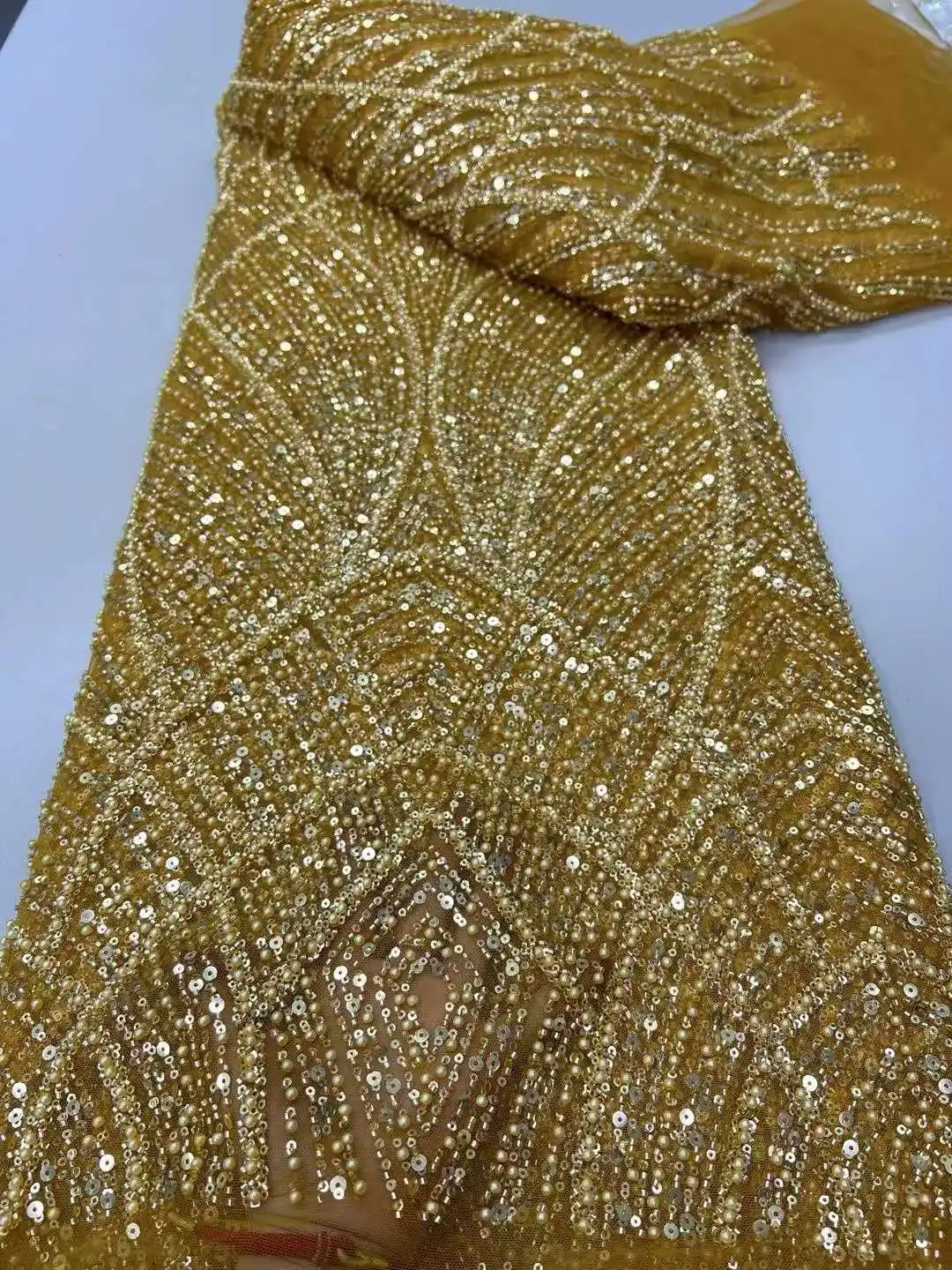 

Latest Luxury Latest Beads Mesh Lace Fabrics Lace Nigerian Tulle French Tulle Beaded Net Lace for Women Evening Dresses