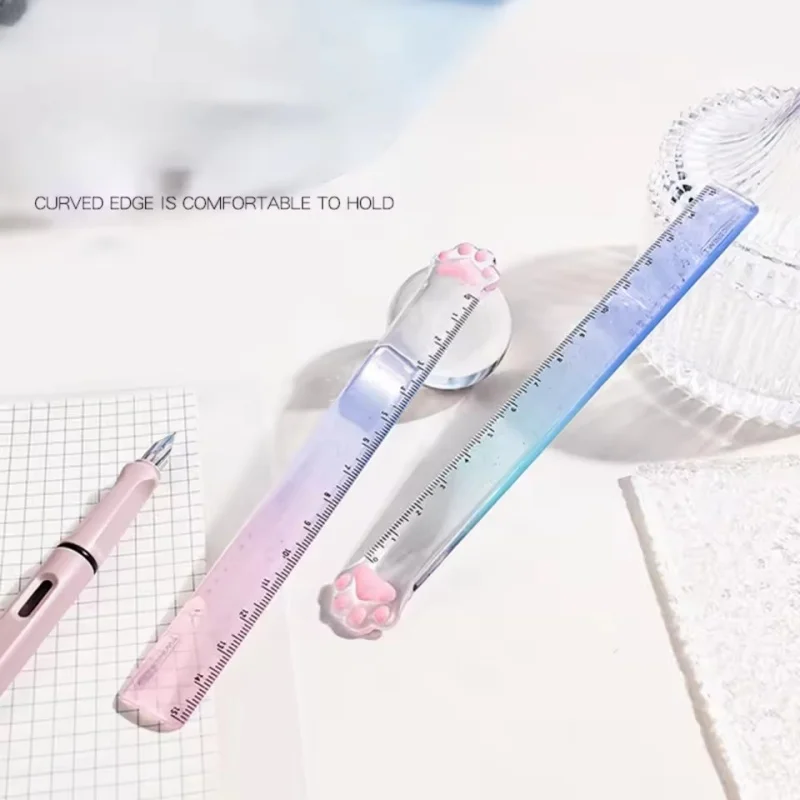 1 قطعة 15 سنتيمتر المسطرة القط باو لطيف التدرج اللون مخطط طالب الرسم قياس دقيق لوازم مكتبية