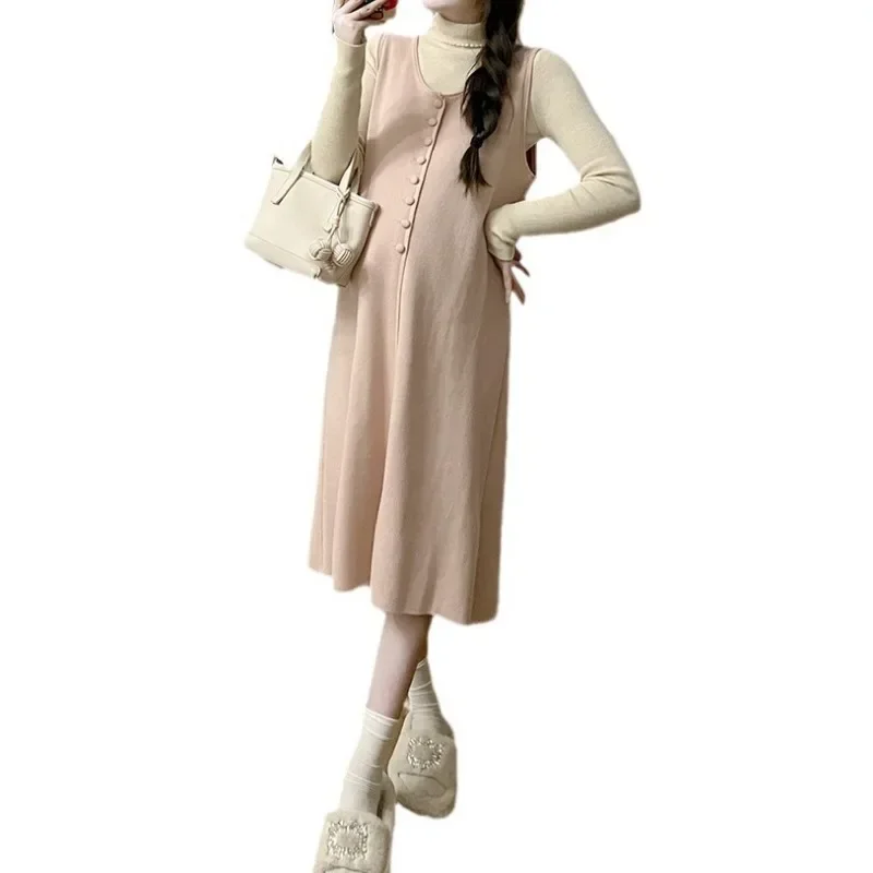 Vestido tipo chaleco de un solo pecho para mujer, moderno y moderno, para otoño e invierno, nuevo chaleco informal de punto holgado sin mangas con cuello en V