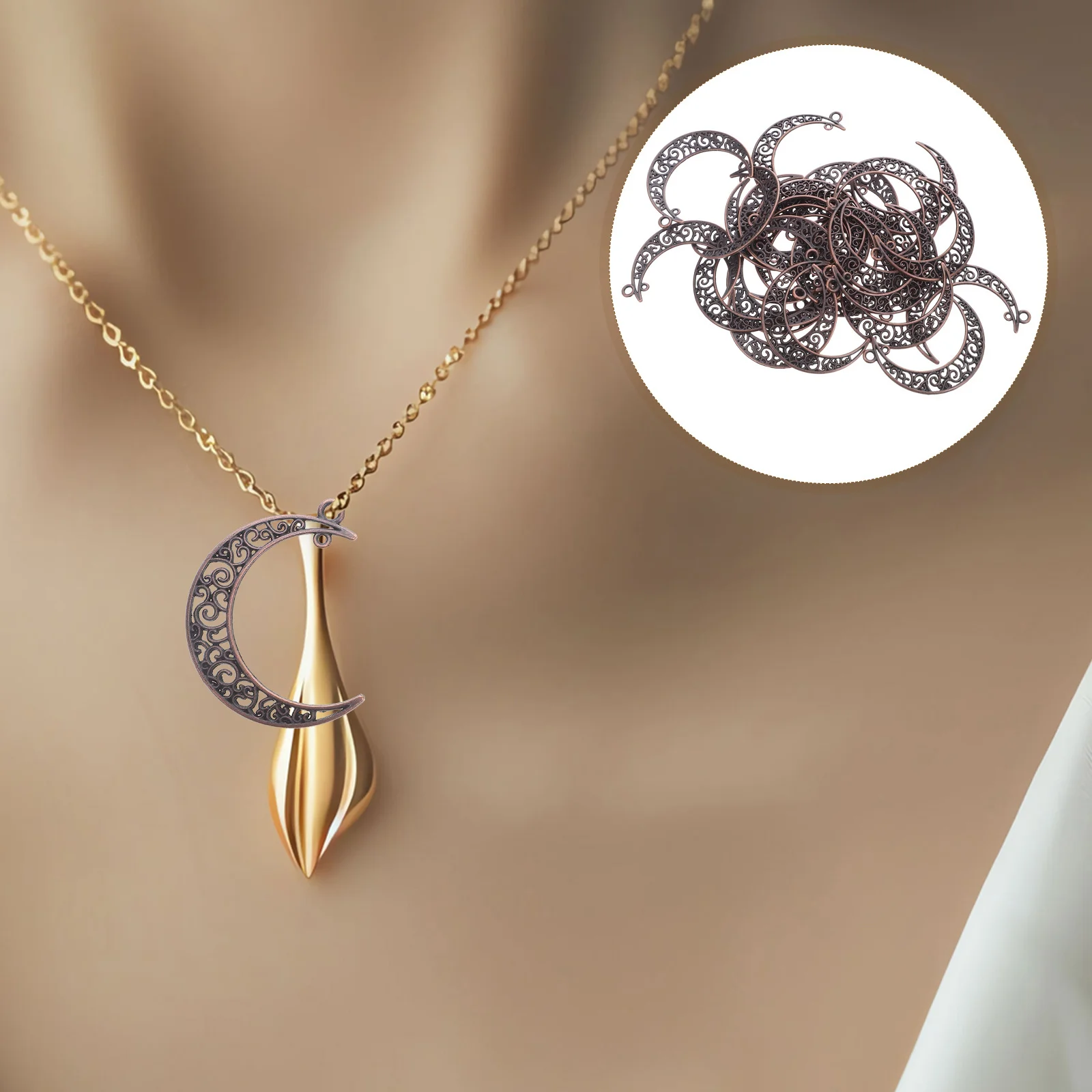 

50Pcs Hollow Moon Pendants Alloy Vintage Crescent Moon Charms for Jewelry Making Findings Dangle Charm Alloy Charms