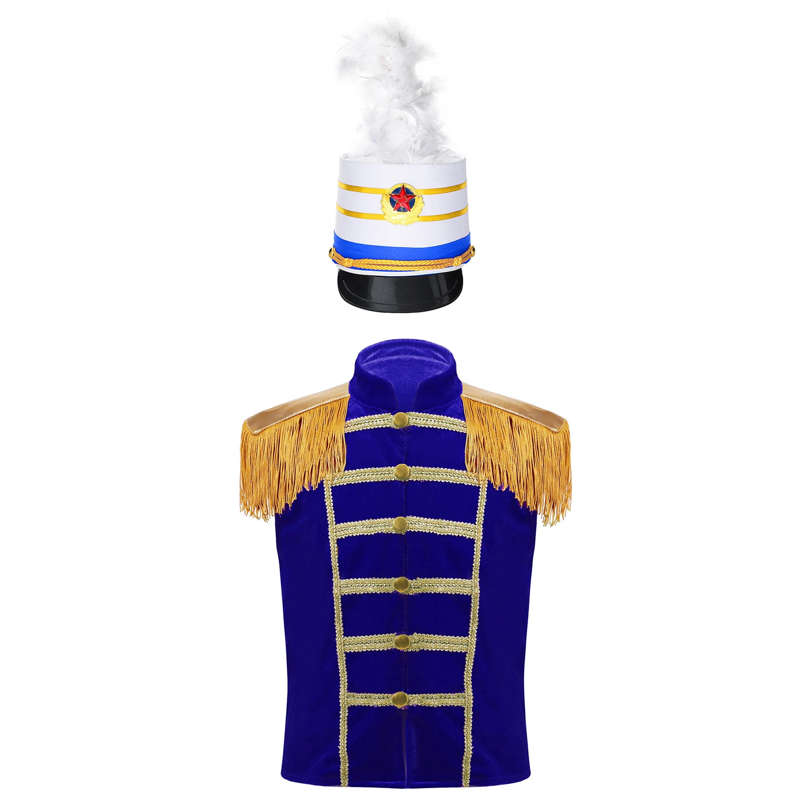 Çocuk Erkek Kız Bayrak Yükseltici Onur Muhafız Kostümleri Kolsuz Püskül Yelek Tüy Şapka ile Cadılar Bayramı Sirk Cosplay Giydirme