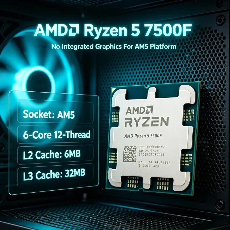 HTPC CPU AMD Ryzen 5 7500F 6C 12T 5nm 32MB L3 DDR5 AM5 Low Noise Processor for Home Theater Living Room PC