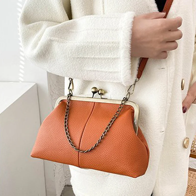 Elegant PU Women Small Shoulder Bag Luxury Designer Clip Clutch Retro Ladies Purse and Handbags Crossbody Bags Soft leather