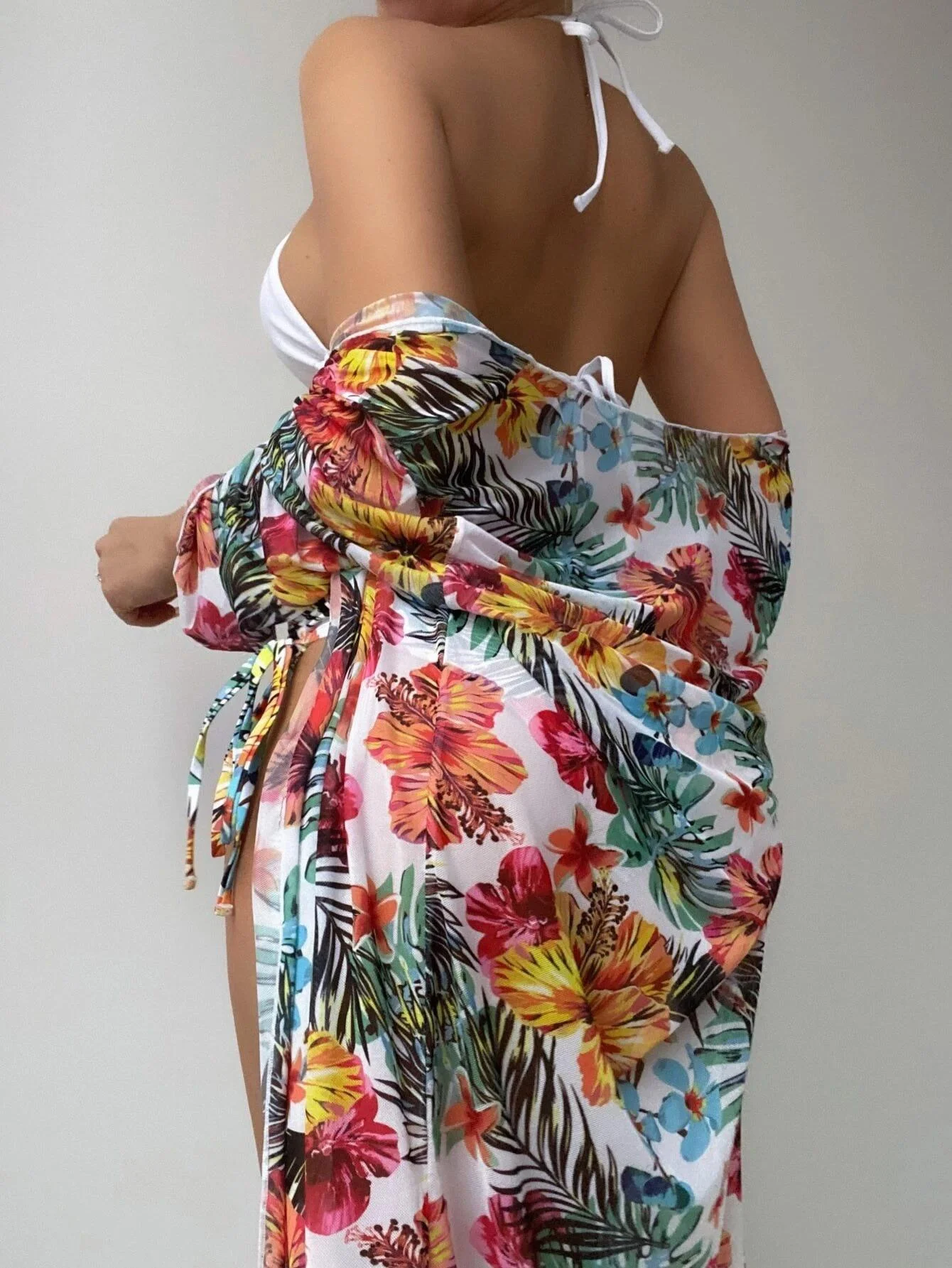 Bikini push up a triangolo sexy con copertura in rete con stampa floreale Costume da bagno a 3 pezzi Costumi da bagno da donna Costumi da bagno estivi Abbigliamento da spiaggia