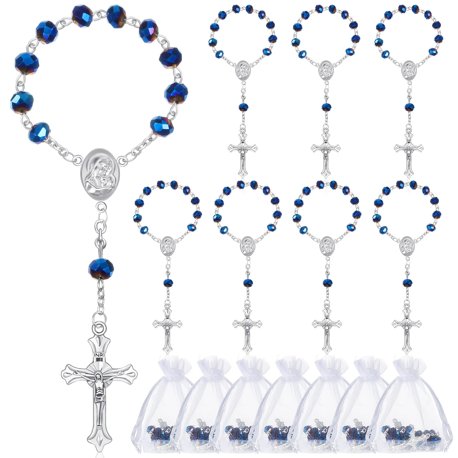 50 Sets Baptism Favors Rosary Set Including Mini Rosary Beads Baptism Favors Organza Bags for Shower Wedding Supplies Gifts for Christening Weddings First Communion Party Packs