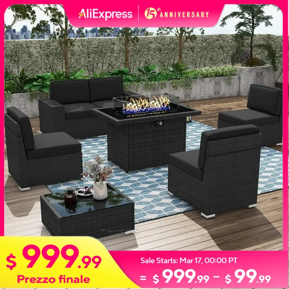 7 Pieces Patio Furniture Conversation Sofa Set with 44