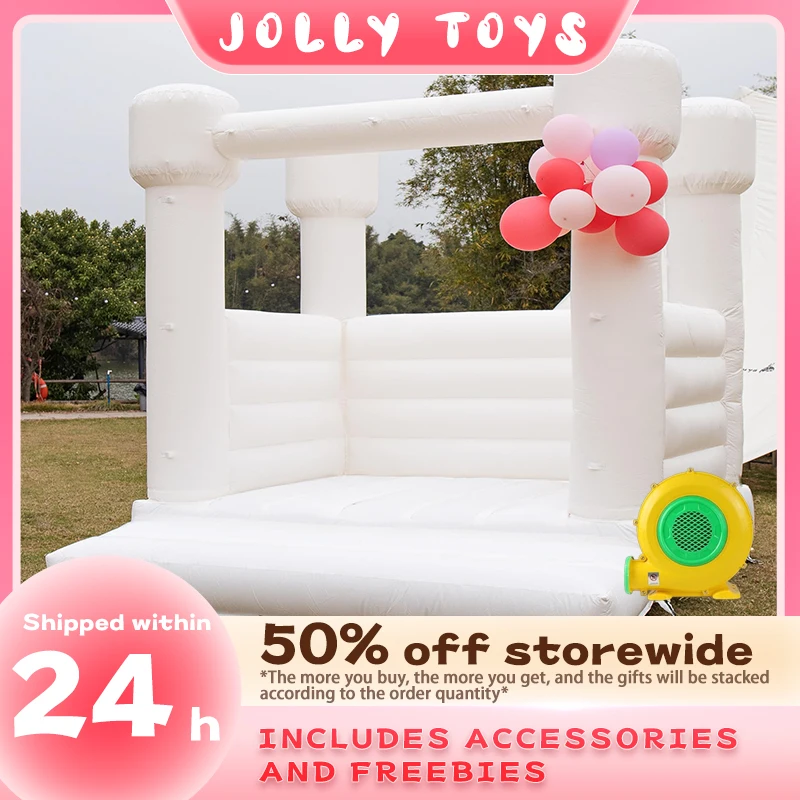 Customizable Kids White Bounce House Inflatable Castle, Suitable For Birthday Wedding Party Gifts Free Shipping