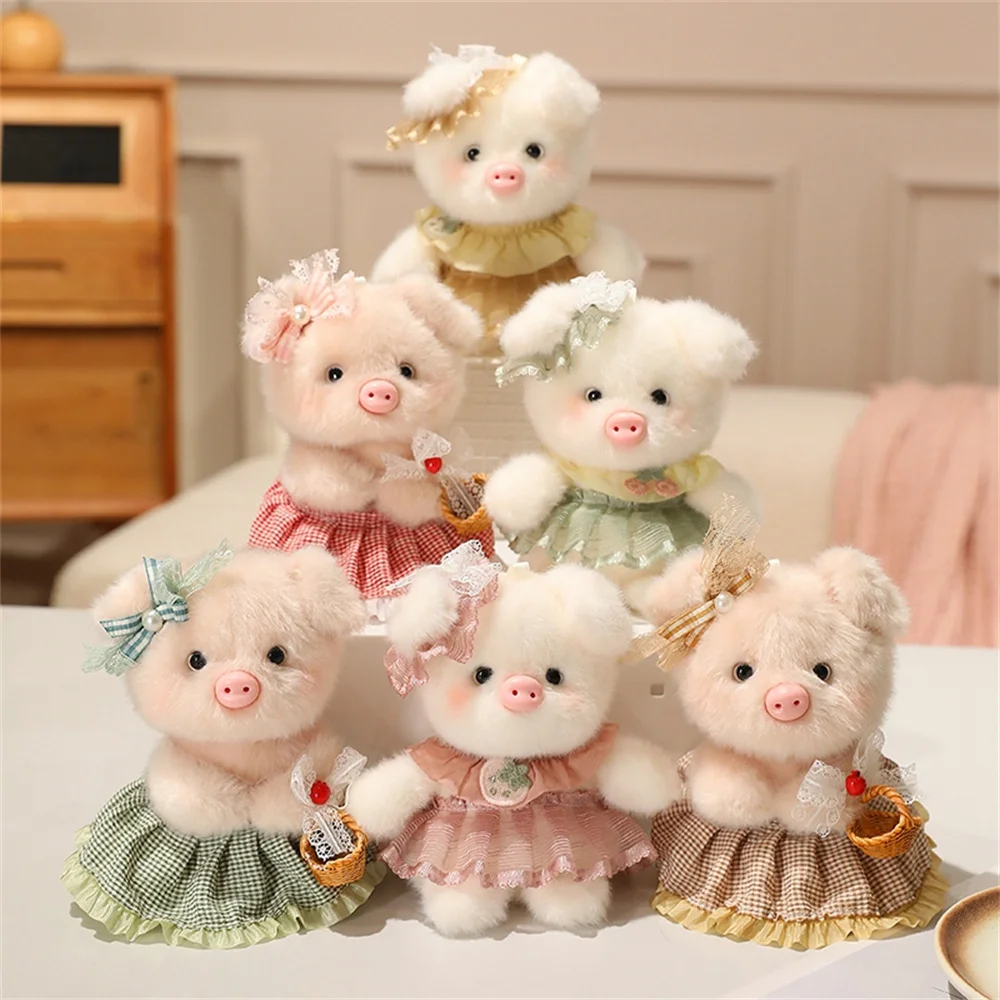 Kawaii Lace Dress Pig Plush Keychain Cute Fluffy Piggy Doll Bag Pendant Sweet Girls Backpack Charms Key Ring Decor Gift
