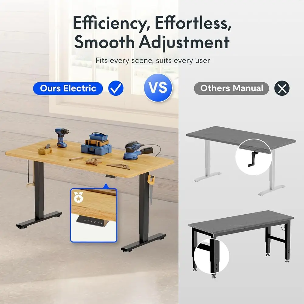 Electric Adjustable Workbench, 48x30 Inches Ergonomic Worktable for Garage, Workshop, Office and Home, Spacious Desktop for Wood